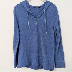 Prana Devan Henley Hoodie Pullover Drawstring Heathered Blue Small S